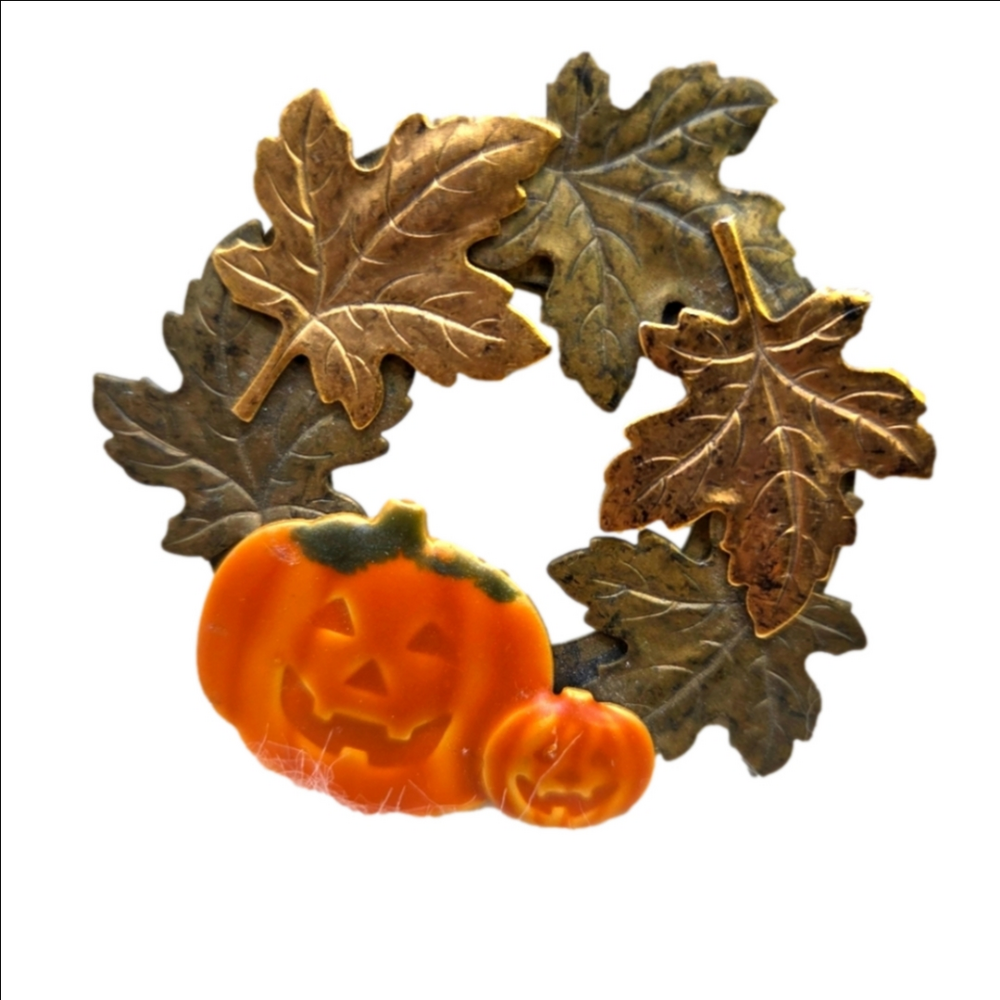 Vintage Pumpkin Leaf Brooch Gold Copper Brass Pin